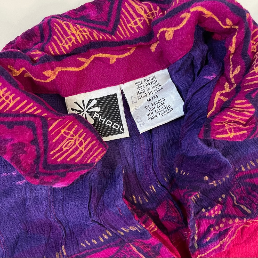 Y2K 90s Phool Magenta Tropical Short Sleeve Floral Maxi Dress size M button down - Picture 3 of 6
